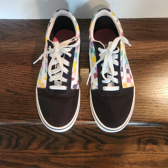 Canvas Suede Vans Checkered Old Skool Rainbow Sneakers Youth 4 EUC - Picture 4 of 14